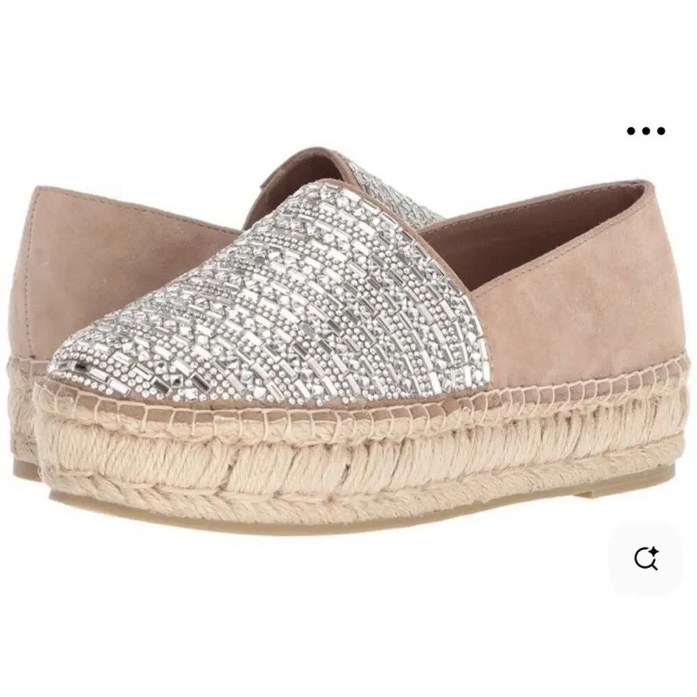 Steve Madden Proud Platform Espadrilles Rhinestone Crystal Slip On Loafers 6.5